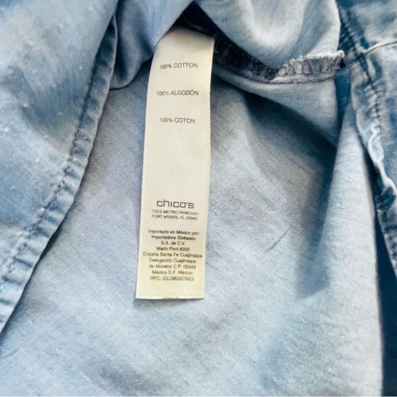 Chicos 100% Cotton Jean Shirt polka dots  Lightweigh Button Front ombre Look L - Picture 7 of 8